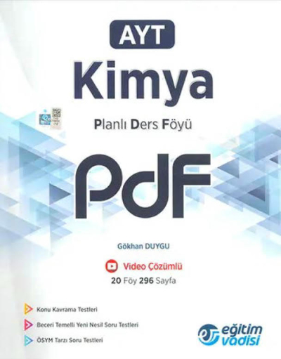 AYT Kimya Planlı Ders Föyü PDF Eğitim Vadisi Yayınları YKS Fotokopi