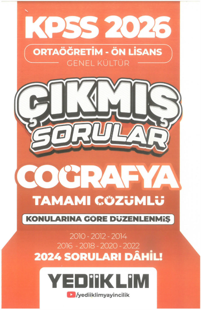 2026 KPSS Ortaöğretim-Önlisans Coğrafya Konularına Göre Çıkmış Sorular(2024 soruları dahil) Yediiklim Yayınları YKS Fotokopi