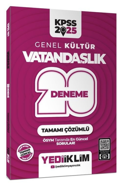 2025 KPSS Genel Kültür Vatandaşlık Tamamı Çözümlü 20 Deneme Yediiklim Yayınları YKS Fotokopi