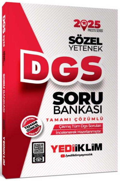 2025 DGS Sözel Yetenek Tamamı Çözümlü Soru Bankası Yediiklim Yayınları YKS Fotokopi