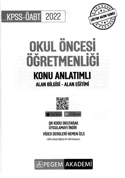 OKUL ÖNCESİ ÖĞRETMENLİĞİ KONU ANLATIMLI ALAN BİLGİSİ- ALAN EĞİTİMİ YKS Fotokopi
