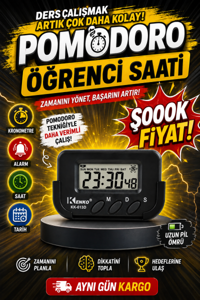 Kenko Pomodoro Öğrenci Saati - Kronometreli Ders Çalışma Saati - Dijital Masa Saati Kenko KK-613D YKS Fotokopi