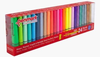 Penmark Fosforlu Kalem 24 Lü Süper Kutu 6 Neon+6 Pastel+6 Tropik+6 Simli YKS Fotokopi