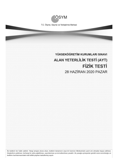 FİZİK SON 11 YIL ÇIKMIŞ SORULAR (AYT) (2020 DAHİL) YKS Fotokopi