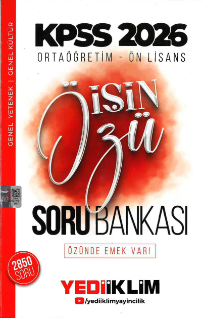 2026 Kpss Ortaöğretim-Önlisans İşin Özü Tek Kitap Soru Bankası Yediiklim Yayınları YKS Fotokopi