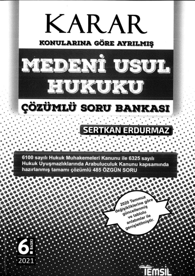 KARAR MEDENİ USUL HUKUKU ÇÖZÜMLÜ SORU BANKASI 6. BASKI YKS Fotokopi