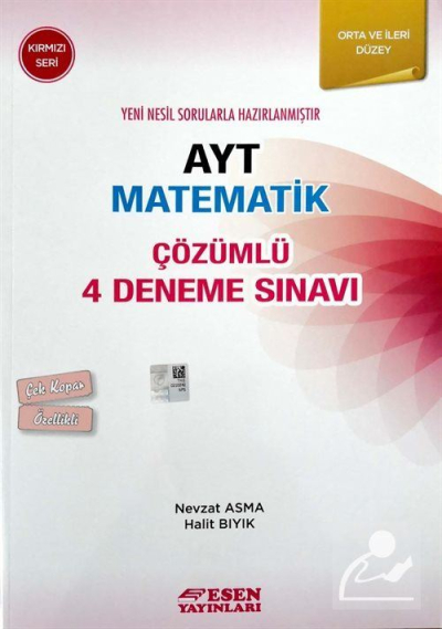 AYT Matematik Çözümlü 4 Deneme Sınavı Kırmızı Seri Esen Yayınları YKS Fotokopi