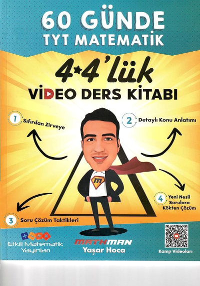 60 GÜNDE TYT MATEMATİK 4*4'LÜK VİDEO DERS KİTABI MATHMAN YAŞAR HOCA YKS Fotokopi