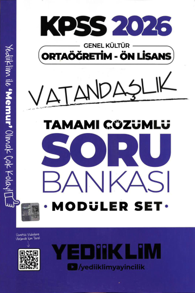 2026 KPSS Lise Ortaöğretim Ön Lisans Soru Bankası Çözümlü Modüler VATANDAŞLIK Yediiklim Yayınları YKS Fotokopi