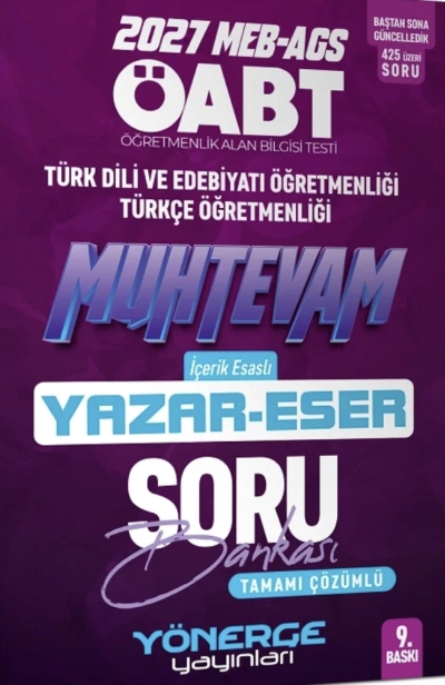ÖABT MEB-AGS Türk Dili Edebiyatı Türkçe Öğretmenliği Muhtevam Yazar Eser Soru Bankası Çözümlü Yönerge Yayınları YKS Fotokopi
