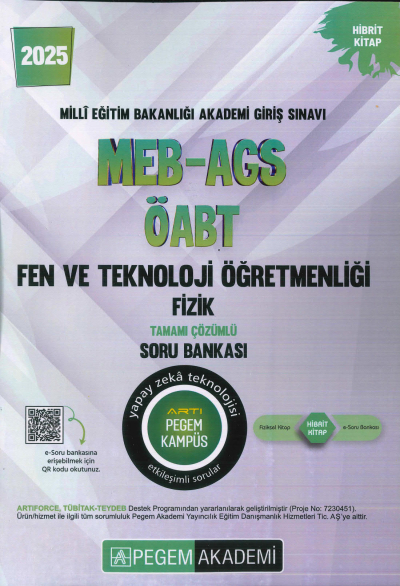 2025 MEB-AGS-ÖABT Fen ve Teknoloji Öğretmenliği Fizik Tamamı Çözümlü Soru Bankas Pegem Akademi Yayıncılık YKS Fotokopi