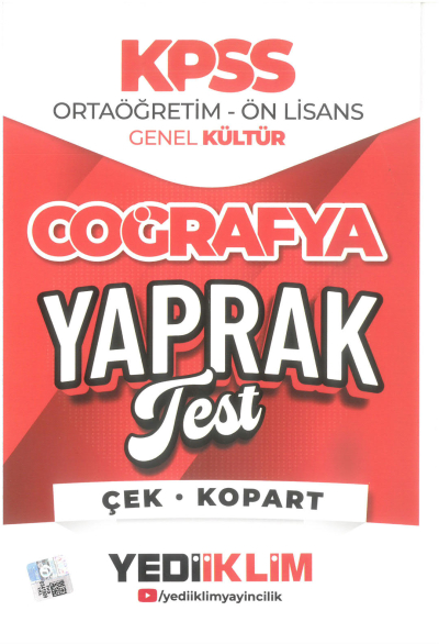 2026 KPSS Ortaöğretim-Önlisans Coğrafya Çek Kopart Yaprak Test Yediiklim Yayınları YKS Fotokopi