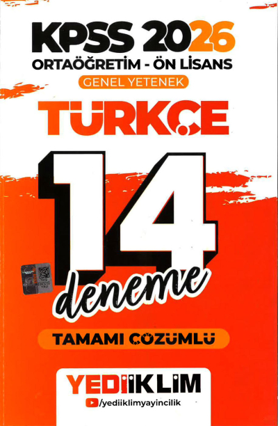 2026 KPSS Ortaöğretim Ön Lisans Genel Yetenek Türkçe Tamamı Çözümlü 14 Deneme Yediiklim Yayınları YKS Fotokopi
