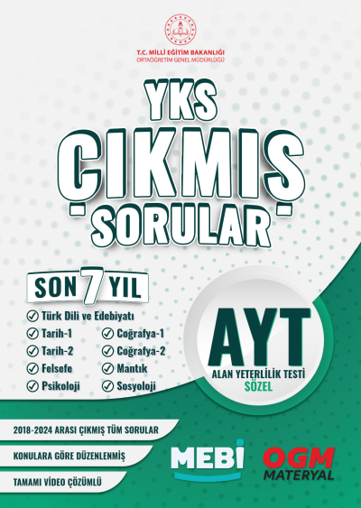 AYT Sözel Son 7 Yıl Çıkmış Sorular 2018-2024 MEBİ YKS Fotokopi