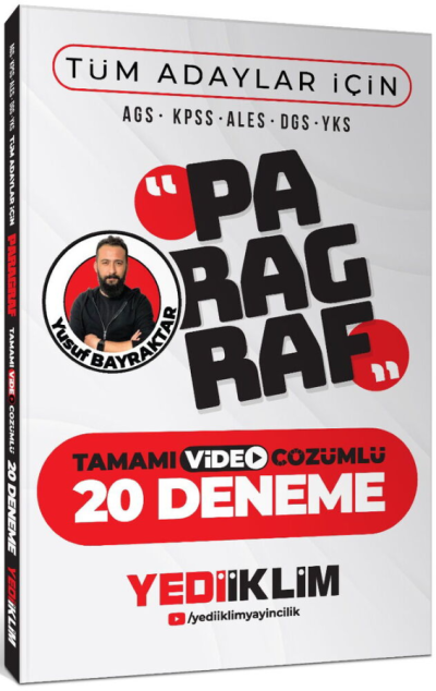 Tüm Adaylar İçin Paragraf Tamamı Video Çözümlü 20 Deneme Yediiklim Yayınları YKS Fotokopi