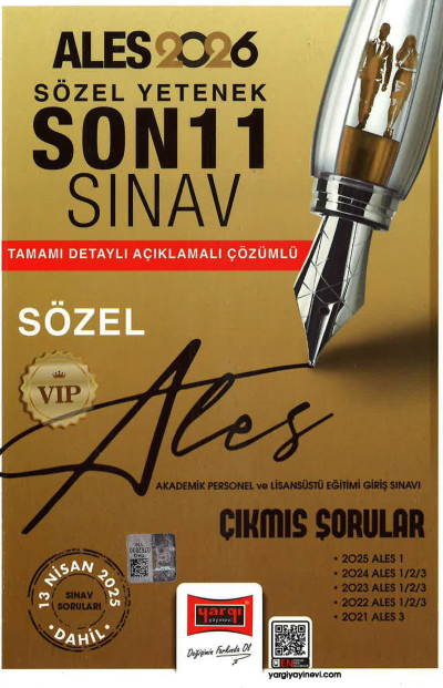 2026 ALES VIP Sayısal Yetenek Son 11 Sınav Çıkmış Sorular (13 Nisan 2025 Sınavı Dahil) Yargı Yayınları SÖZEL BÖLÜM YKS Fotokopi