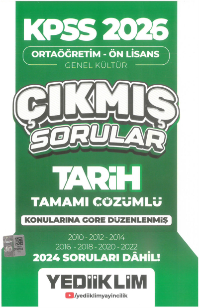 2026 KPSS Ortaöğretim-Önlisans Tarih Konularına Göre Çıkmış Sorular(2024 soruları dahil) Yediiklim Yayınları YKS Fotokopi