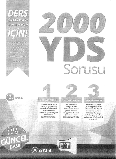 2000 YDS SORUSU 2019 EKİM GÜNCEL BASKI (AKIN DİL YARGI YAYINLARI ORTAK BASIM) YKS Fotokopi