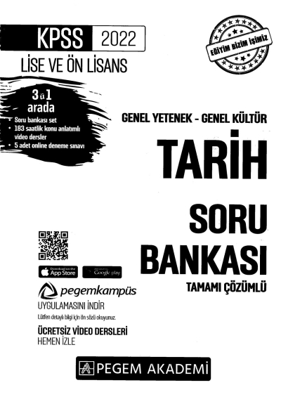 2022 KPSS LİSE VE ÖNLİSANS TARİH SORU BANKASI YKS Fotokopi