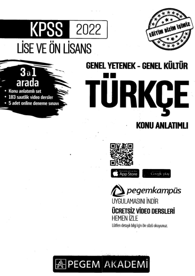 2022 KPSS LİSE VE ÖNLİSANS TÜRKÇE KONU ANLATIMI YKS Fotokopi