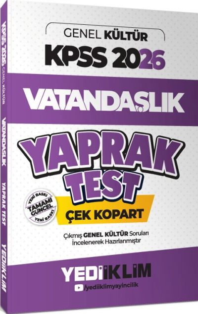 2026 KPSS Genel Yetenek Vatandaşlık Çek Kopart Yaprak Test Yediiklim Yayınları YKS Fotokopi