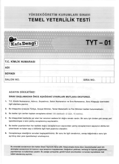 TYT 5 Lİ DENEME YKS Fotokopi