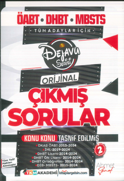 2025 ÖABT DHBT MBSTS Din Kültürü ve Ahlak Bilgisi Dejavu Orijinal Çıkmış Sorular Seti 2. Kitap TKM Akademi YKS Fotokopi