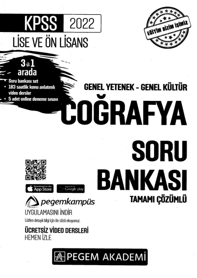 2022 KPSS LİSE VE ÖNLİSANS COĞRAFYA SORU BANKASI YKS Fotokopi