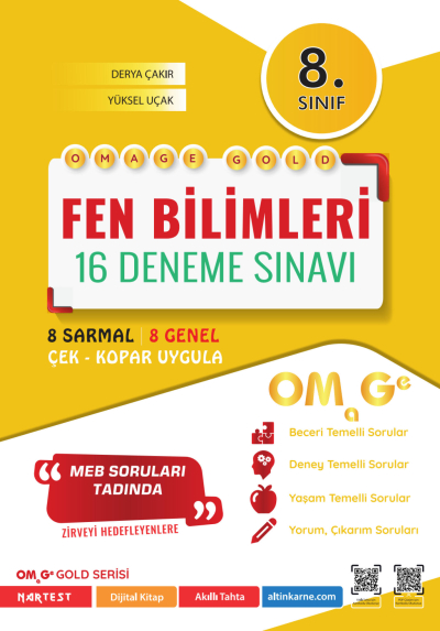 8. Sınıf Omage Gold Fen Bilimleri 16 Deneme Sınavı Omage Yayınları YKS Fotokopi