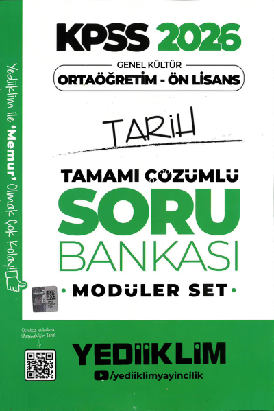 2026 KPSS Lise Ortaöğretim Ön Lisans Soru Bankası Çözümlü Modüler TARİH Yediiklim Yayınları YKS Fotokopi