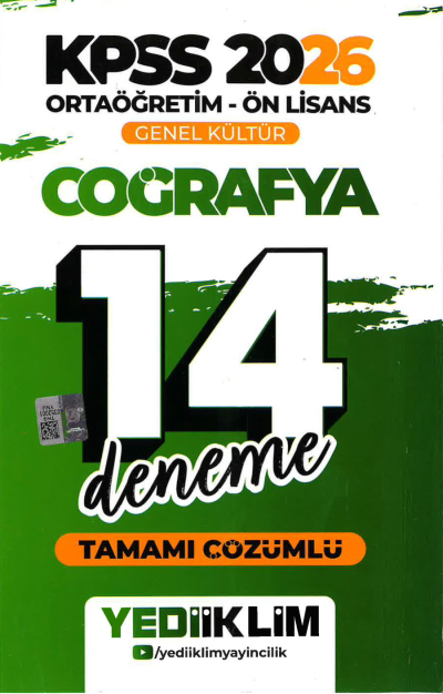 2026 KPSS Ortaöğretim Ön Lisans Genel Kültür Coğrafya Tamamı Çözümlü 14 Deneme Yediiklim Yayınları YKS Fotokopi