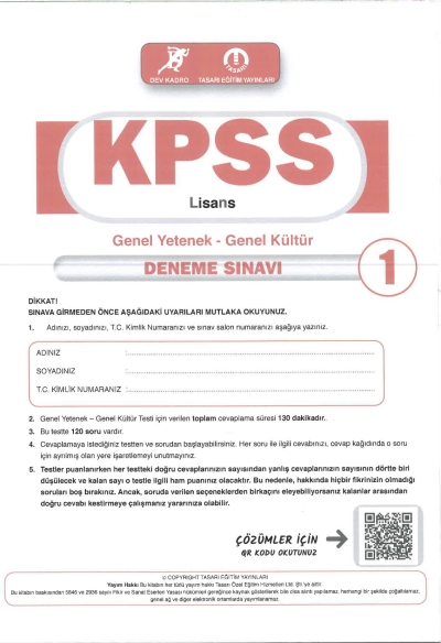KPSS TG Deneme (1-2-3-4) Tasarı Yayınları YKS Fotokopi