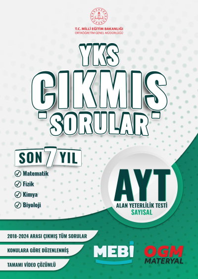 AYT Sayısal (Mat-Fizik-Kimya-Biyoloji) Çıkmış Sorular 2018-2024 Mebi YKS Fotokopi