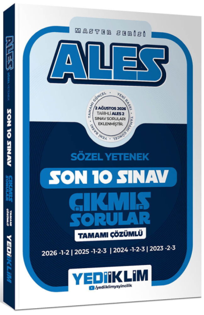 2027 ALES Sözel Yetenek Master Serisi Tamamı Çözümlü Son 10 Sınav Çıkmış Sorular Yediiklim Yayınları YKS Fotokopi