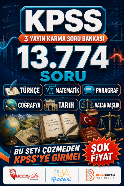 KPSS Tüm Dersler (Türkçe-Paragraf-Matematik-Coğrafya-Tarih-Vatandaşlık) 3 Yayın Karma Soru Bankası Tam 13774 Soru